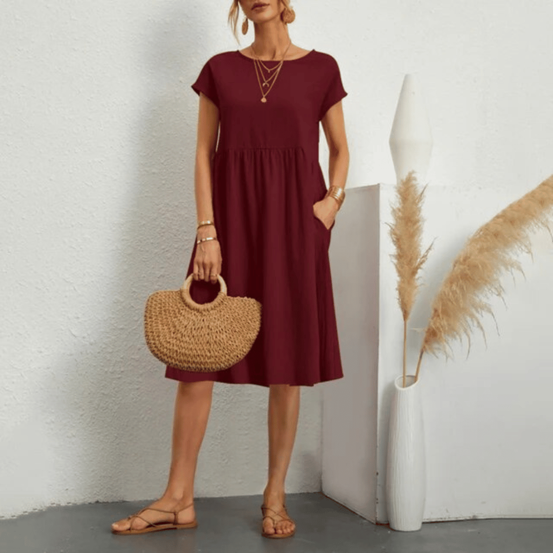 Elegant round neck shaping dress for women | Savana -7