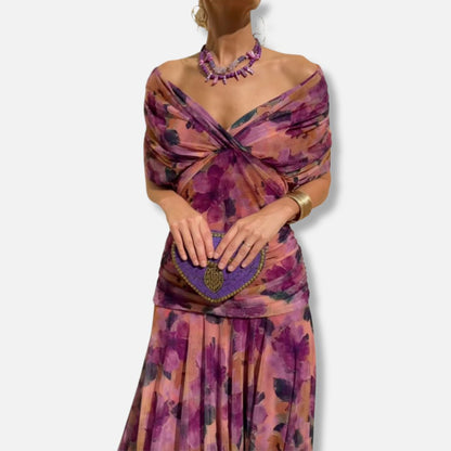 Graceful floral v-neck maxi dress for women | Amara -9