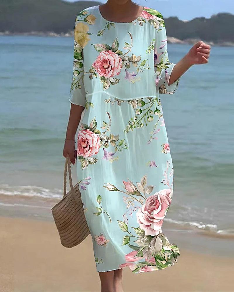 Elegant floral shaping midi dress for women | Hillary -1