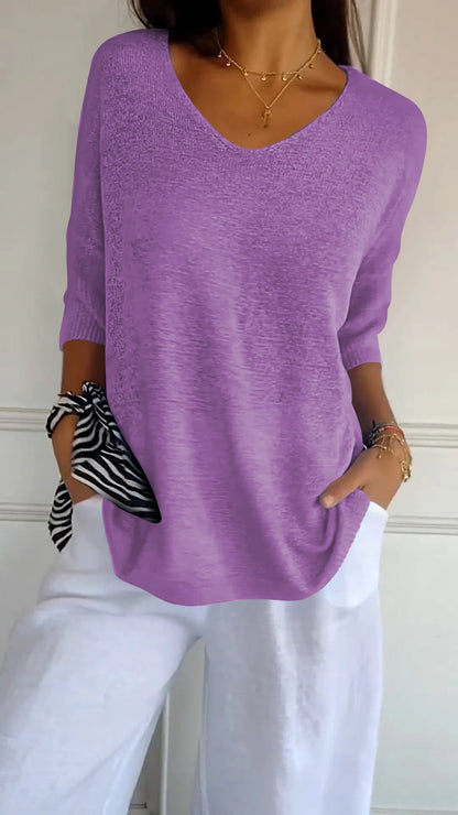 Casual V-neck relaxed everyday top for women | Lauren -11