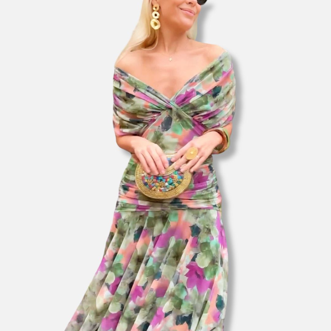 Graceful floral v-neck maxi dress for women | Amara -19