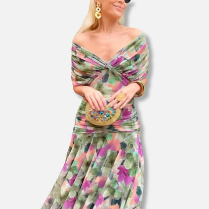 Graceful floral v-neck maxi dress for women | Amara -19