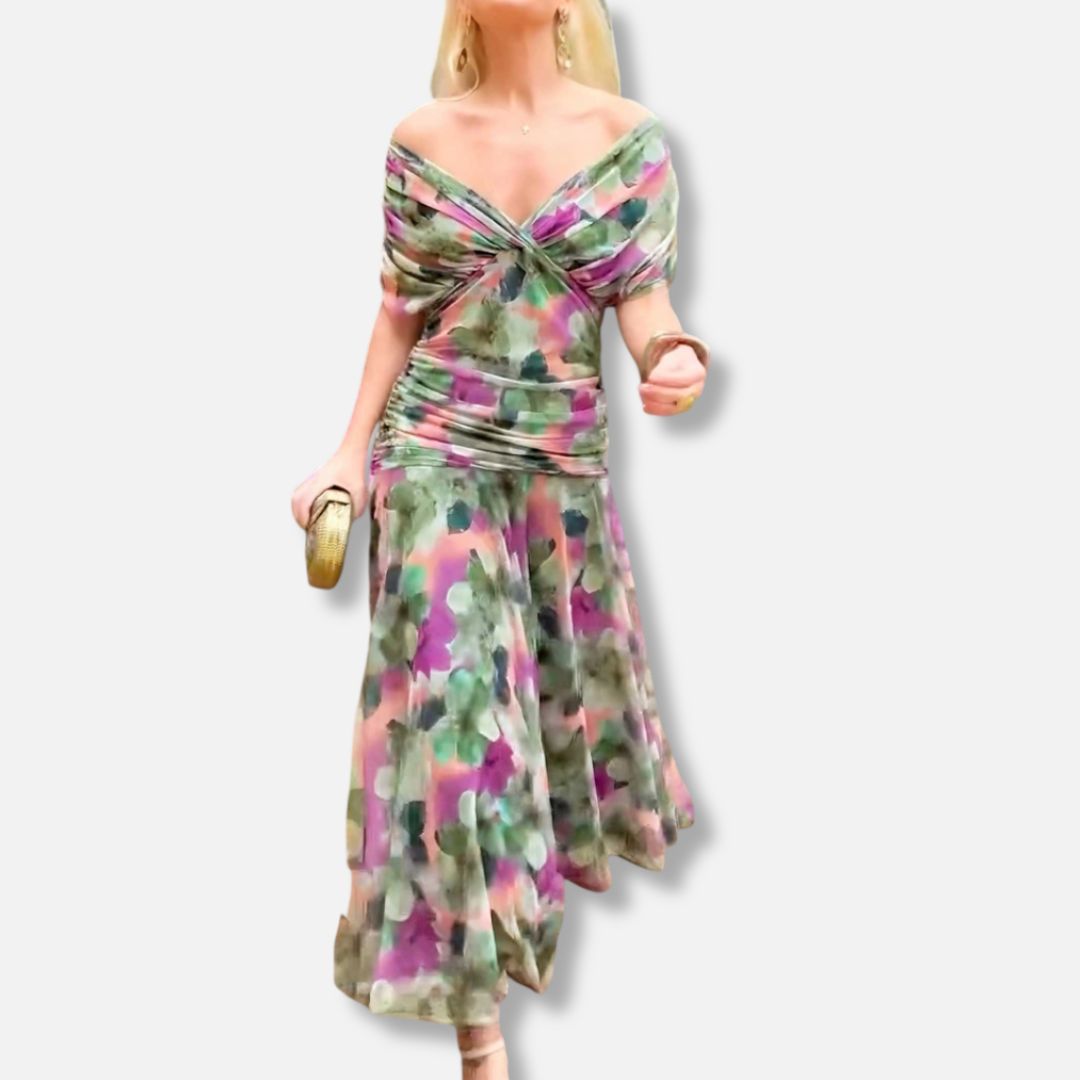 Graceful floral v-neck maxi dress for women | Amara -20