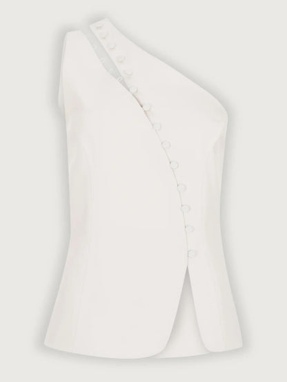 One-shoulder button-detail everyday top for women | Dione -8