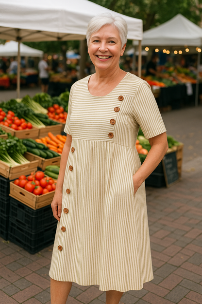 Striped comfortable midi dress for women | Brienne -3