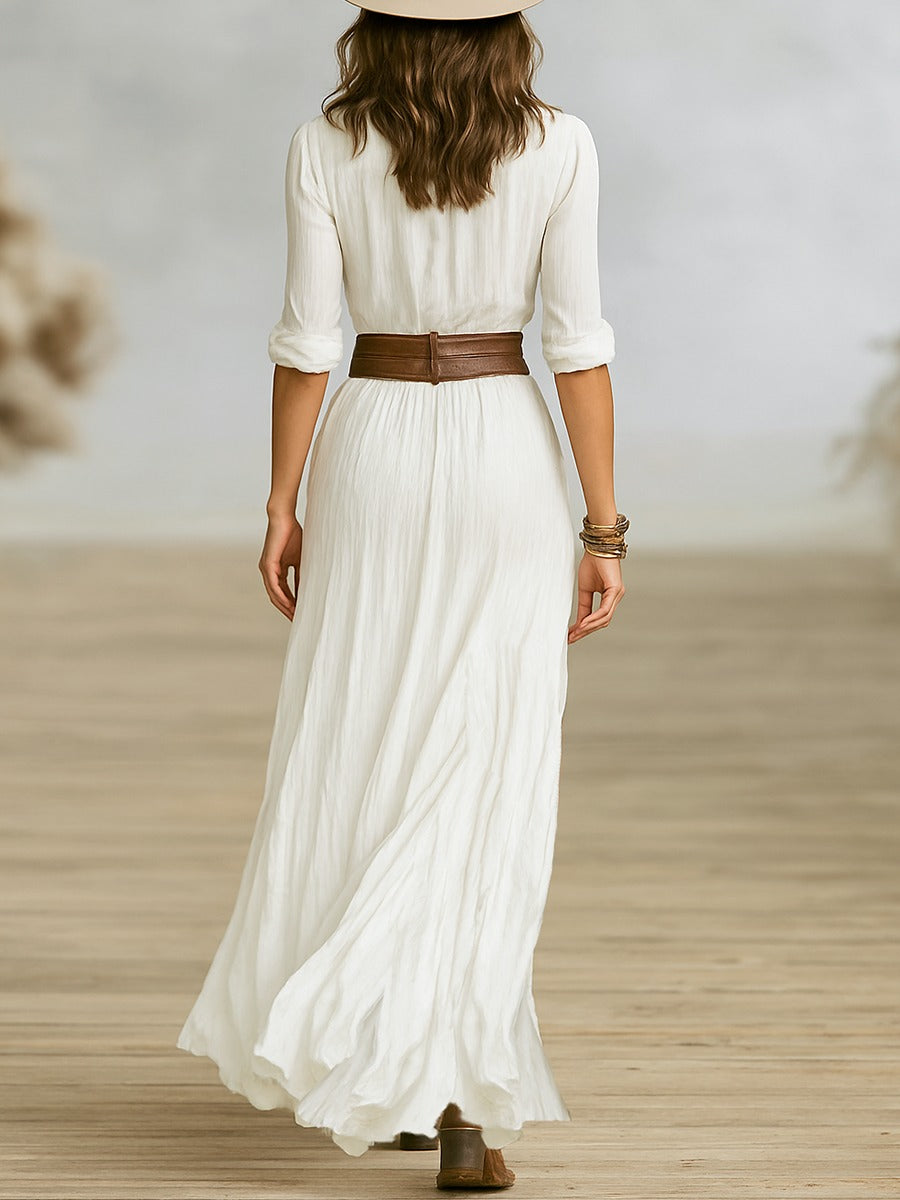 Long belted elegant occasion dress for women | Crissa -7