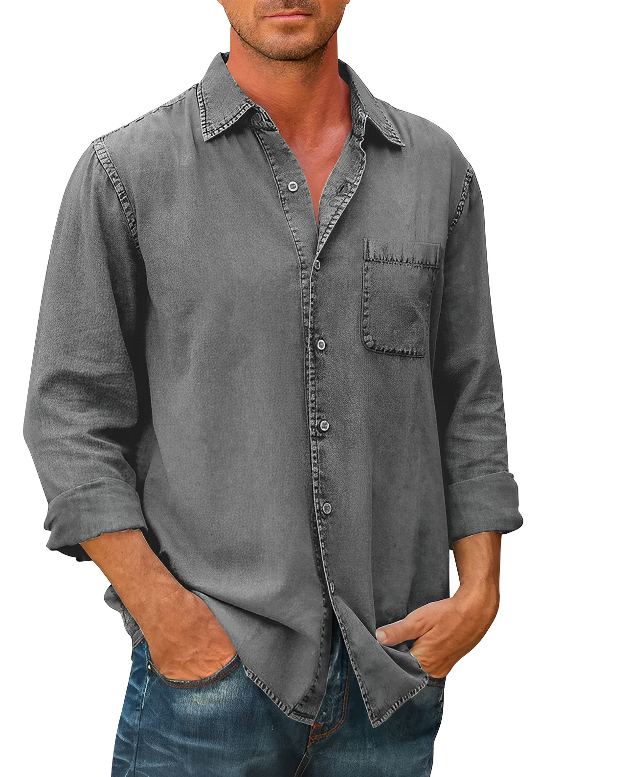 Classic long-sleeve denim everyday shirt for men -4