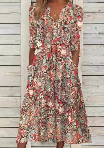 Aurelle Sabrina printed boho midi dress for women