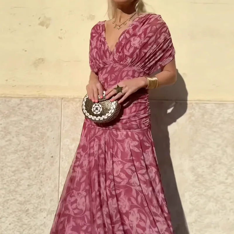 Graceful floral v-neck maxi dress for women | Amara -3