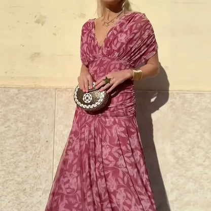 Graceful floral v-neck maxi dress for women | Amara -3