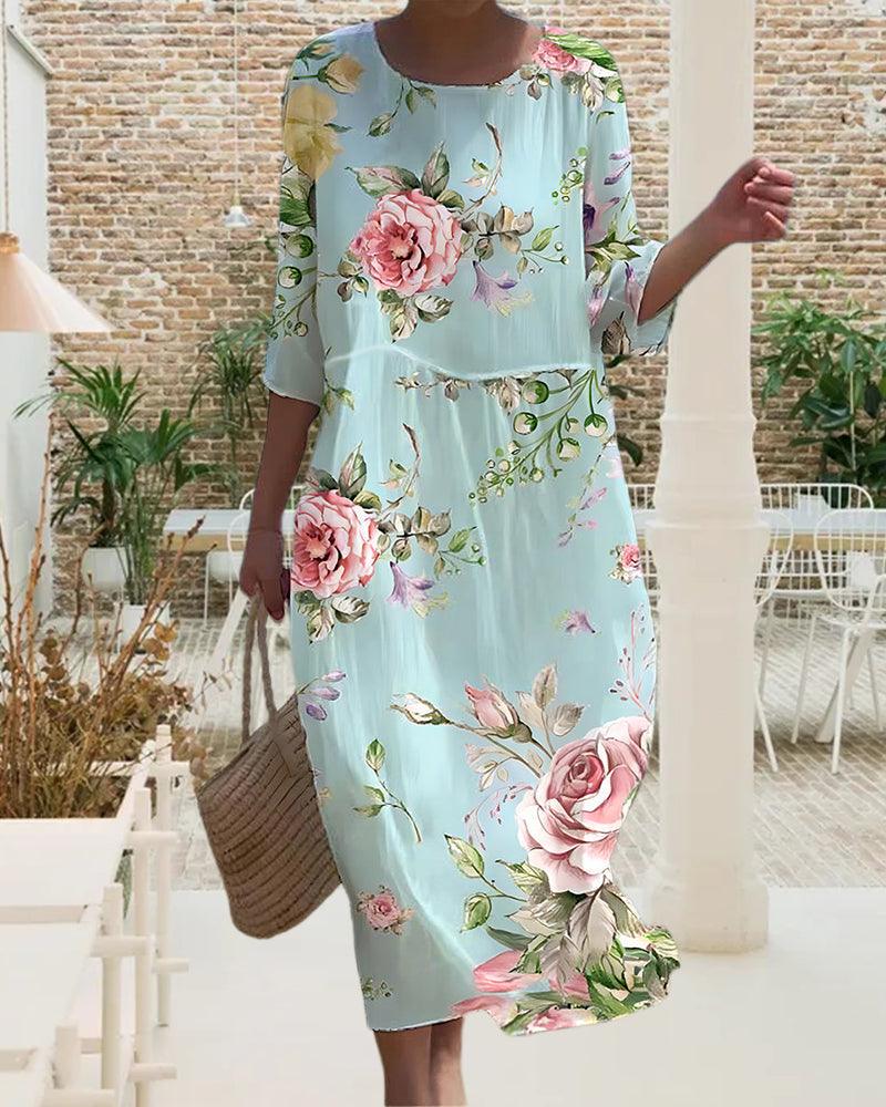 Elegant floral shaping midi dress for women | Hillary -3