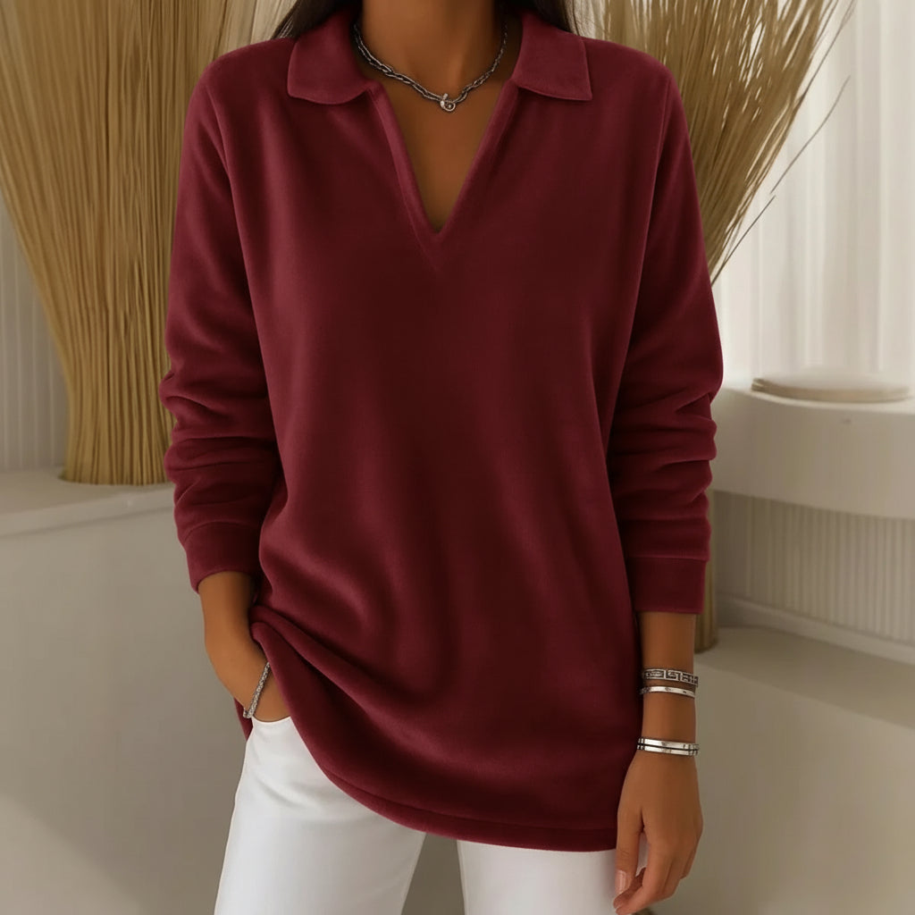 Collared V-neck jumper with soft-touch feel for women | Amelia