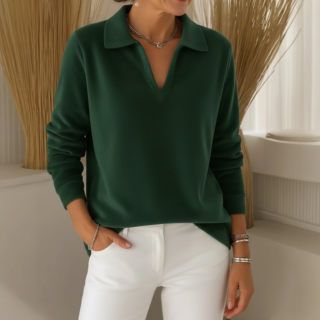 Collared V-neck jumper with soft-touch feel for women | Amelia