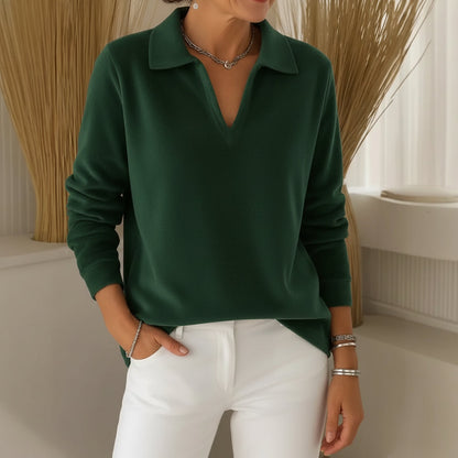 Collared V-neck jumper with soft-touch feel for women | Amelia