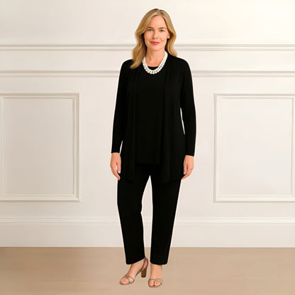 Three-piece cardigan, top and pants set for women | Rosy