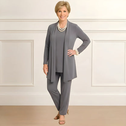 Three-piece cardigan, top and pants set for women | Rosy