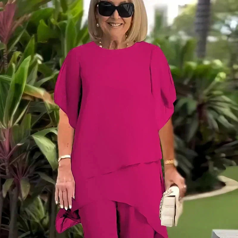 Chic irregular top and trousers set for women | Herlene -5