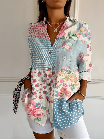 Aurelle Myrtille floral button-up blouse for women