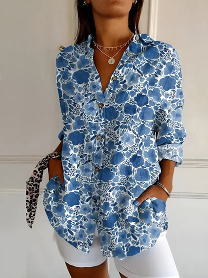 Aurelle Myrtille floral button-up blouse for women